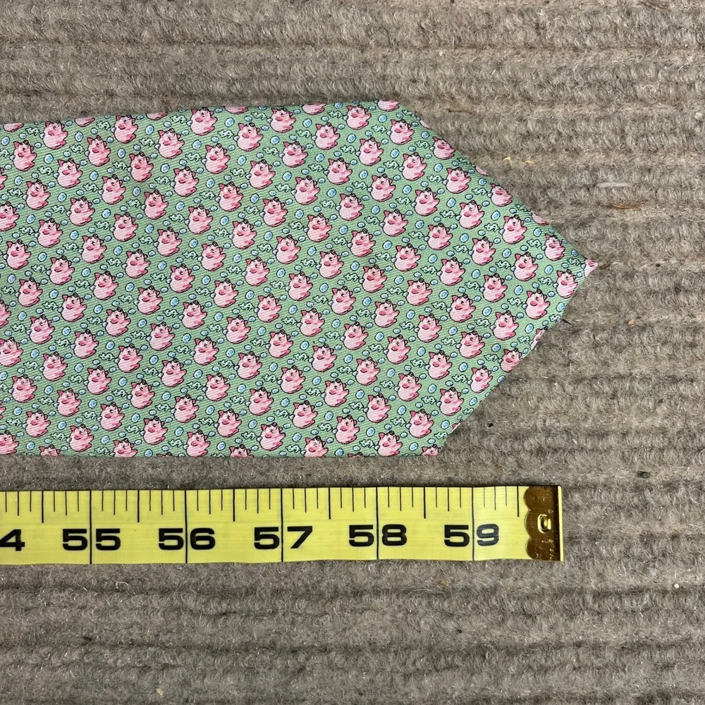 Vineyard Vines Mens Silk Tie Green Pink Piggy Bank Fidelity Capital Markets 59